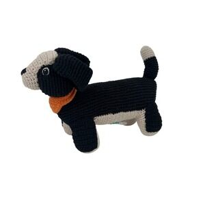 Pebble Crochet Dog Plush Black White Orange‎ Bandana Handmade 100% Cotton Toy